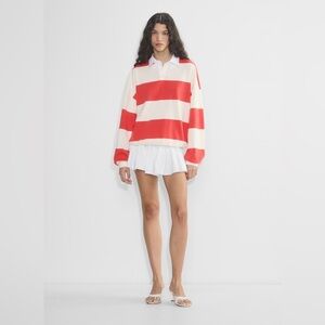 Aritzia Red and White Striped Long Sleeve Rugby Shirt